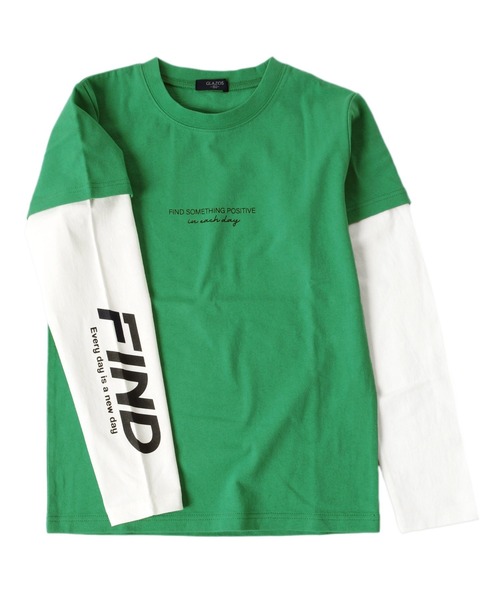 GLAZOS（グラソス）の「OE天竺・袖ロゴプリントレイヤード長袖Tシャツ（Tシャツ/カットソー・キッズ・ブラック/ブルー/グリーン・130cm/140cm/150cm/160cm/170cm）」の5枚目の写真