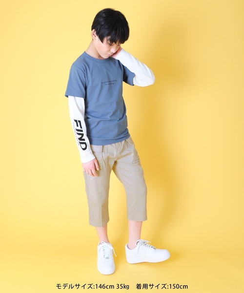 GLAZOS（グラソス）の「OE天竺・袖ロゴプリントレイヤード長袖Tシャツ（Tシャツ/カットソー・キッズ・ブラック/ブルー/グリーン・130cm/140cm/150cm/160cm/170cm）」の6枚目の写真