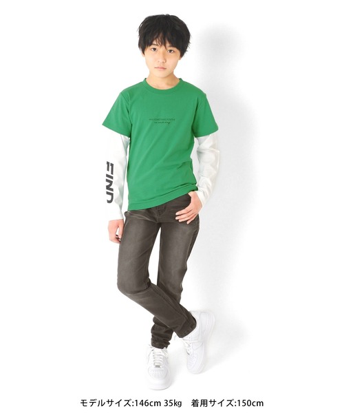 GLAZOS（グラソス）の「OE天竺・袖ロゴプリントレイヤード長袖Tシャツ（Tシャツ/カットソー・キッズ・ブラック/ブルー/グリーン・130cm/140cm/150cm/160cm/170cm）」の7枚目の写真