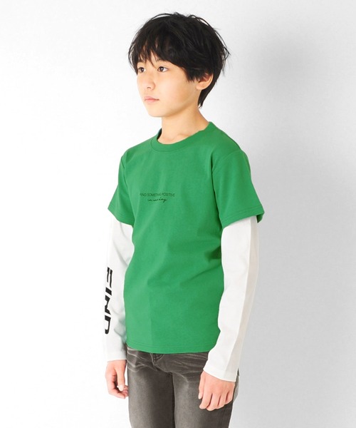 GLAZOS（グラソス）の「OE天竺・袖ロゴプリントレイヤード長袖Tシャツ（Tシャツ/カットソー・キッズ・ブラック/ブルー/グリーン・130cm/140cm/150cm/160cm/170cm）」の8枚目の写真