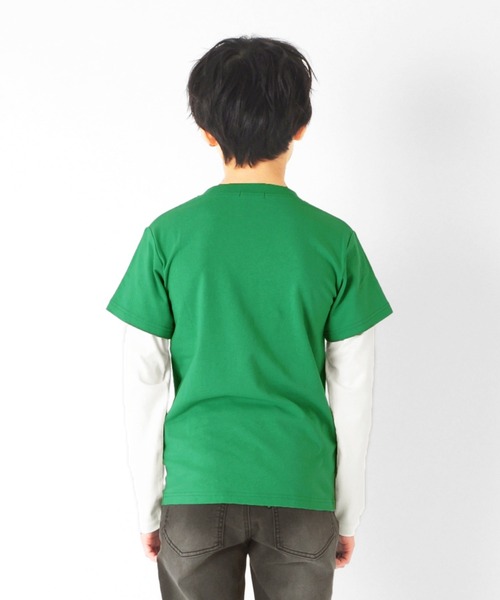 GLAZOS（グラソス）の「OE天竺・袖ロゴプリントレイヤード長袖Tシャツ（Tシャツ/カットソー・キッズ・ブラック/ブルー/グリーン・130cm/140cm/150cm/160cm/170cm）」の9枚目の写真