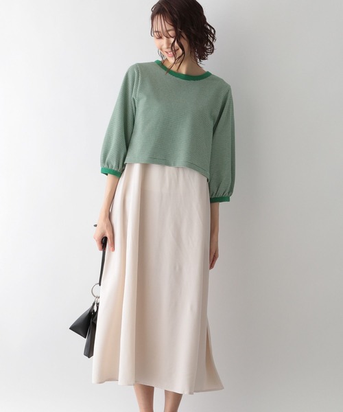 GLOBAL WORK(グローバルワーク)の「レトロジャガードプルオーバー*ワンピース/266709(ワンピース・レディース・ブラック/ベージュ/グリーン・FREE)」の2枚目の写真