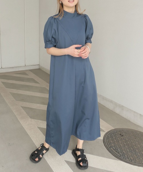 CORNERS（コーナーズ）の「パフスリーブハイネネックロングワンピース（ワンピース・レディース・ブラック/オフホワイト/ブルー/グリーン・M）」の4枚目の写真