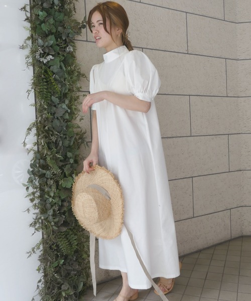 CORNERS（コーナーズ）の「パフスリーブハイネネックロングワンピース（ワンピース・レディース・ブラック/オフホワイト/ブルー/グリーン・M）」の9枚目の写真