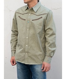 INDIAN  MOTOCYCLE（インディアンモトサイクル）の「【Bl】【INDIAN MOTOCYCLE】ヘリンボーンパイピング・ウエスタンシャツ（シャツ/ブラウス）」