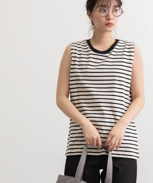 POU DOU DOU（プードゥドゥ）の「クラシックパターンノースリーブトップス（Tシャツ/カットソー・レディース・ブラック/オフホワイト/スミクロ・3）」の4枚目の写真