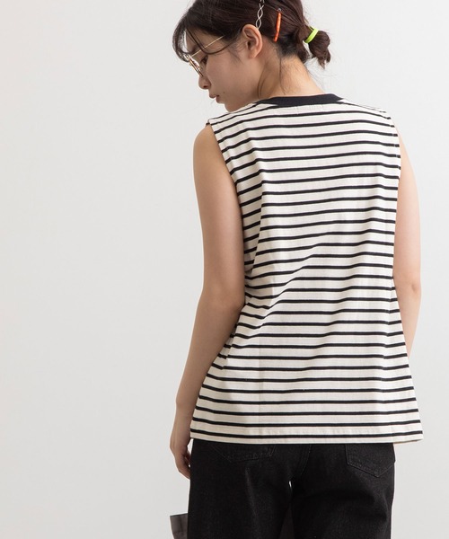 POU DOU DOU（プードゥドゥ）の「クラシックパターンノースリーブトップス（Tシャツ/カットソー・レディース・ブラック/オフホワイト/スミクロ・3）」の5枚目の写真