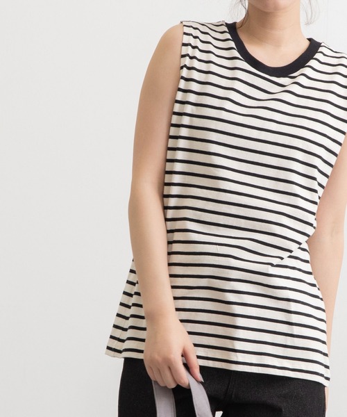 POU DOU DOU（プードゥドゥ）の「クラシックパターンノースリーブトップス（Tシャツ/カットソー・レディース・ブラック/オフホワイト/スミクロ・3）」の7枚目の写真