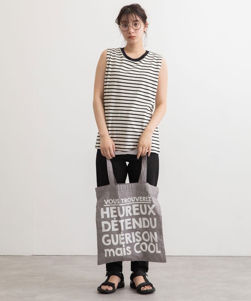 POU DOU DOU（プードゥドゥ）の「クラシックパターンノースリーブトップス（Tシャツ/カットソー・レディース・ブラック/オフホワイト/スミクロ・3）」の8枚目の写真