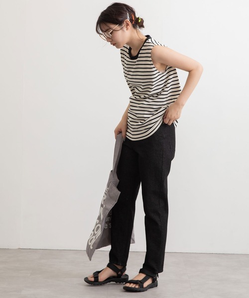 POU DOU DOU（プードゥドゥ）の「クラシックパターンノースリーブトップス（Tシャツ/カットソー・レディース・ブラック/オフホワイト/スミクロ・3）」の9枚目の写真