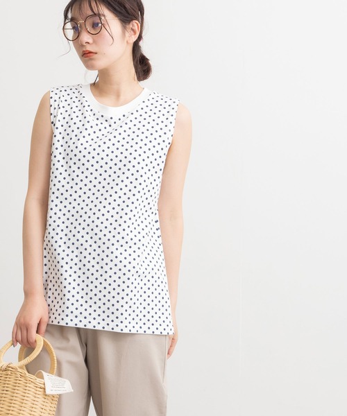 POU DOU DOU（プードゥドゥ）の「クラシックパターンノースリーブトップス（Tシャツ/カットソー・レディース・ブラック/オフホワイト/スミクロ・3）」の11枚目の写真