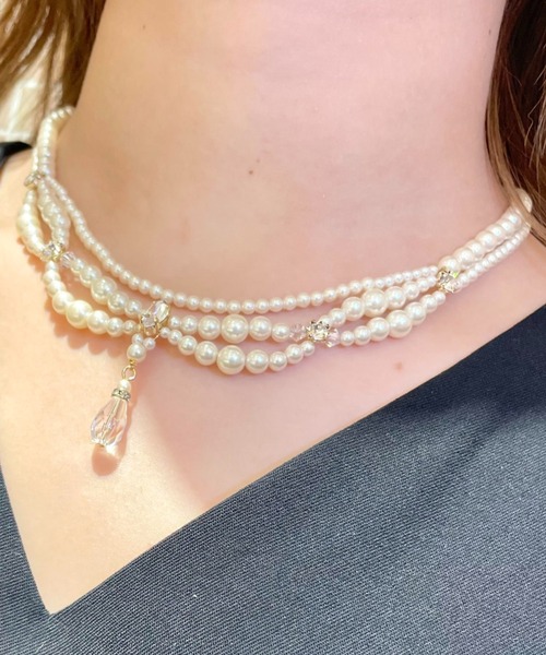 Cupid Heart（キューピッドハート）の「【Cupid Heart】結婚式アクセ！3連パール１粒ネックレス（ネックレス・レディース・ホワイト・MEDIUM）」の3枚目の写真