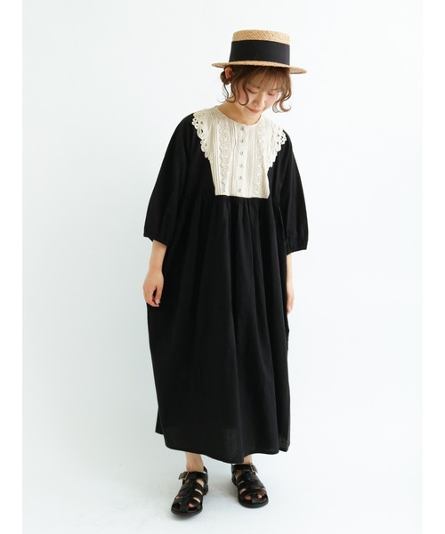 Samansa Mos2（サマンサ モスモス）の「胸元配色レースワンピース（ワンピース・レディース・ブラック/オフホワイト/ブルー/キナリ・ﾌﾘ-）」の12枚目の写真