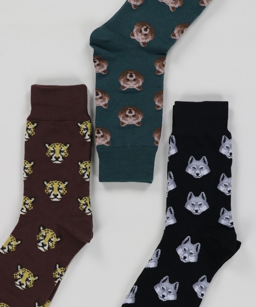 SPINNS(スピンズ)の「アニマル総柄 クルーソックス(ソックス/靴下・メンズ・ブラック/ブラウン/グリーン・ONESIZE)」の7枚目の写真