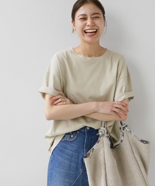 JOURNAL STANDARD relume(ジャーナルスタンダード レリューム)の「■ハイツイストコットンハーフスリーブ(Tシャツ/カットソー・レディース・ネイビー/ホワイト/ベージュ/オレンジ・FREE)」の2枚目の写真