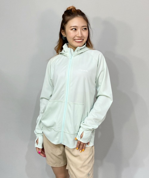 Ocean Pacific（オーシャンパシフィック）の「OP/オーピー   ルーズシルエット/無地ワンポイントロゴ/長袖ラッシュガード/フルジップパーカーラッシュガード  522485（ラッシュガード・レディース・ホワイト/グレー/グリーン・XL/M/L）」の9枚目の写真