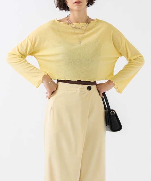 HANNE(アン)の「ショート丈シースルーメロートップス(Tシャツ/カットソー・レディース・ブラック/ブルー/イエロー/ピンク・フリー)」の7枚目の写真