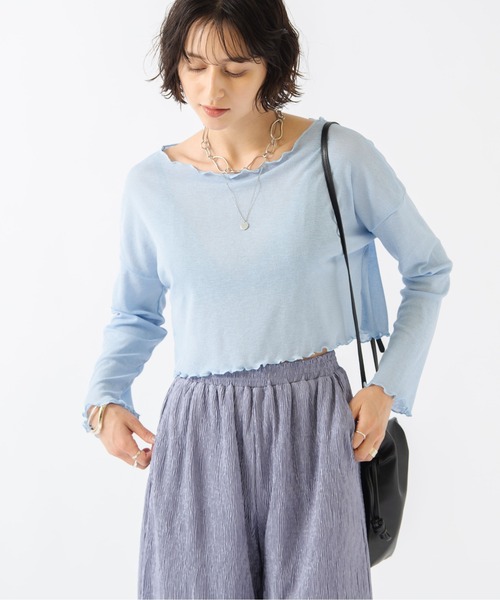 ショート丈シースルーメロートップス（Tシャツ/カットソー