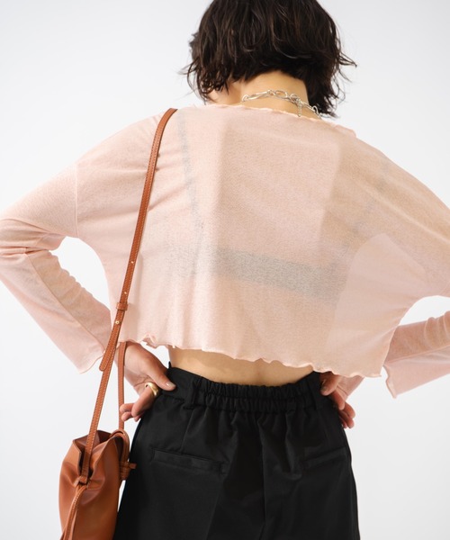 HANNE(アン)の「ショート丈シースルーメロートップス(Tシャツ/カットソー・レディース・ブラック/ブルー/イエロー/ピンク・フリー)」の13枚目の写真