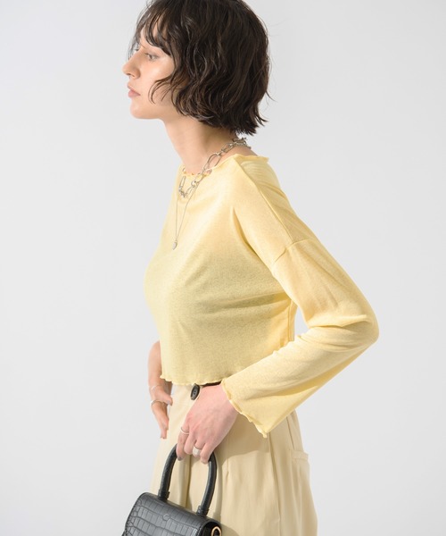 HANNE(アン)の「ショート丈シースルーメロートップス(Tシャツ/カットソー・レディース・ブラック/ブルー/イエロー/ピンク・フリー)」の19枚目の写真