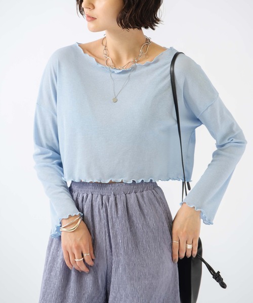 HANNE(アン)の「ショート丈シースルーメロートップス(Tシャツ/カットソー・レディース・ブラック/ブルー/イエロー/ピンク・フリー)」の20枚目の写真