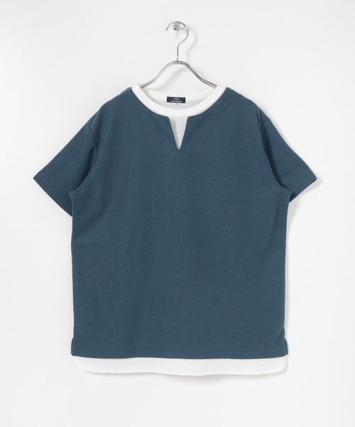 ITEMS URBANRESEARCH（アイテムズ アーバンリサーチ）の「フェイクレイヤード キーネックTシャツ（Tシャツ/カットソー・メンズ・ブルー/グリーン/アイボリー/ブラック・MEDIUM/LARGE）」の18枚目の写真