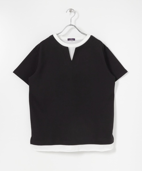 ITEMS URBANRESEARCH（アイテムズ アーバンリサーチ）の「フェイクレイヤード キーネックTシャツ（Tシャツ/カットソー・メンズ・ブルー/グリーン/アイボリー/ブラック・MEDIUM/LARGE）」の19枚目の写真