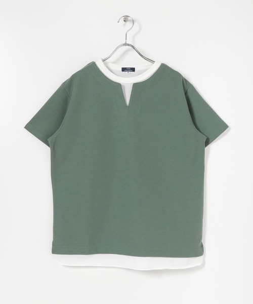 ITEMS URBANRESEARCH（アイテムズ アーバンリサーチ）の「フェイクレイヤード キーネックTシャツ（Tシャツ/カットソー・メンズ・ブルー/グリーン/アイボリー/ブラック・MEDIUM/LARGE）」の20枚目の写真