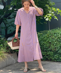 CANGIOLIストライプ/タイプライターワンピース