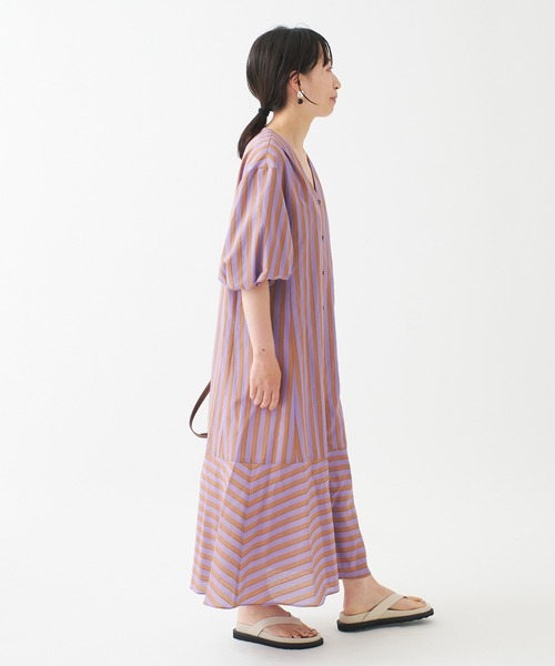 journal standard L'essage(ジャーナルスタンダードレサージュ)の「CANGIOLIストライプ/タイプライターワンピース(ワンピース・レディース・ネイビー/パープル系その他・FREE)」の4枚目の写真