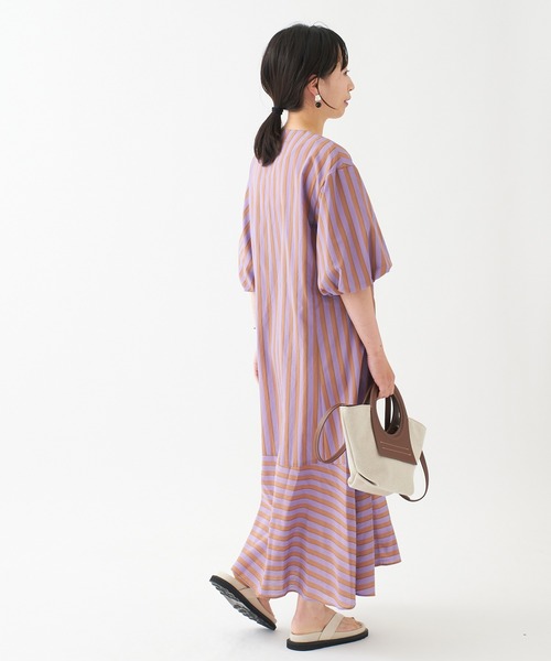 journal standard L'essage(ジャーナルスタンダードレサージュ)の「CANGIOLIストライプ/タイプライターワンピース(ワンピース・レディース・ネイビー/パープル系その他・FREE)」の5枚目の写真