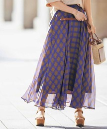 ＩＥＤＩＴ　楊柳シフォン素材が涼やかな　大人チェック柄ロングスカート