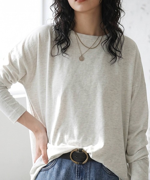 antiqua(アンティカ)の「綿100 無地 長袖 ロンT(Tシャツ/カットソー・レディース・アッシュグレー/ブラック/ダークグリーン/ネイビー/オフホワイト/オレンジ/モスグリーン/アーミー/杢グレー/ブルー系その他/スモークピンク/カーキ/ピンク系その他/ブルー/オートミール/レッド・M/L/XL)」の6枚目の写真
