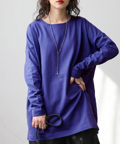 antiqua(アンティカ)の「綿100 無地 長袖 ロンT(Tシャツ/カットソー・レディース・アッシュグレー/ブラック/ダークグリーン/ネイビー/オフホワイト/オレンジ/モスグリーン/アーミー/杢グレー/ブルー系その他/スモークピンク/カーキ/ピンク系その他/ブルー/オートミール/レッド・M/L/XL)」の11枚目の写真