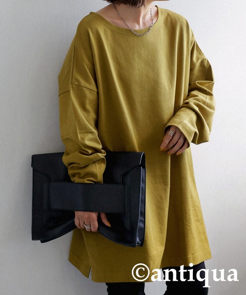 antiqua（アンティカ）の「綿100%バスク生地ロンT（Tシャツ/カットソー・レディース・アッシュグレー/ブラック/ダークグリーン/ネイビー/オフホワイト/オレンジ/モスグリーン/アーミー/杢グレー/ブルー系その他/スモークピンク/カーキ/ピンク系その他・M/L/XL）」の14枚目の写真