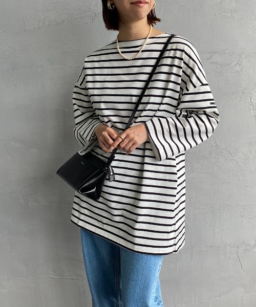 ORCIVAL（オーシバル）の「[ORCIVAL/オーシバル] ビッグシルエット ボートネックボーダーカットソー（Tシャツ/カットソー・レディース・ホワイト/ブラック・1）」の9枚目の写真