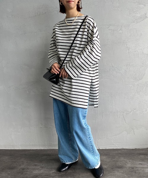 ORCIVAL（オーシバル）の「[ORCIVAL/オーシバル] ビッグシルエット ボートネックボーダーカットソー（Tシャツ/カットソー・レディース・ホワイト/ブラック・1）」の6枚目の写真