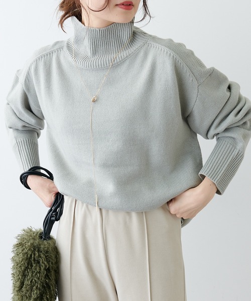 PUAL CE CIN（ピュアルセシン）の「【Du noir】ウォッシャブルニットハイネックプルオーバー（ニット/セーター・レディース・ブラック/グレー/レッド/グリーン・FREE）」の2枚目の写真