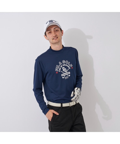 FILA GOLF(フィラゴルフ )の「FILA GOLF/フィラ ゴルフ モックネックシャツ 長袖 プルオーバー Tシャツ 薄手 スムース トップス 吸汗速乾 UVカット 接触冷感(Tシャツ/カットソー・メンズ・オレンジ/ホワイト/ネイビー・L/LL/M/3L)」の6枚目の写真
