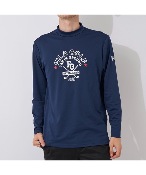 FILA GOLF(フィラゴルフ )の「FILA GOLF/フィラ ゴルフ モックネックシャツ 長袖 プルオーバー Tシャツ 薄手 スムース トップス 吸汗速乾 UVカット 接触冷感(Tシャツ/カットソー・メンズ・オレンジ/ホワイト/ネイビー・L/LL/M/3L)」の10枚目の写真