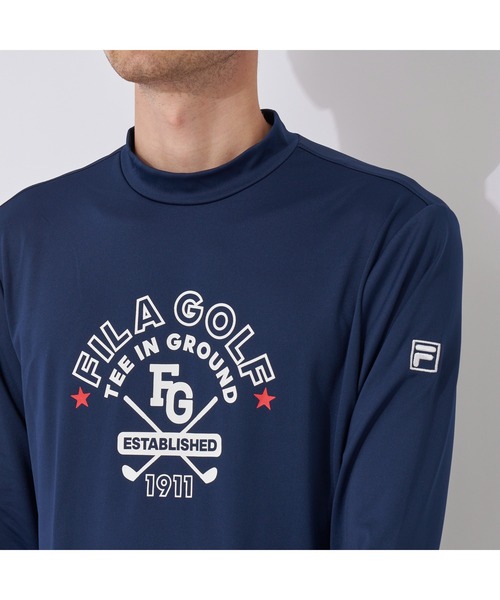 FILA GOLF(フィラゴルフ )の「FILA GOLF/フィラ ゴルフ モックネックシャツ 長袖 プルオーバー Tシャツ 薄手 スムース トップス 吸汗速乾 UVカット 接触冷感(Tシャツ/カットソー・メンズ・オレンジ/ホワイト/ネイビー・L/LL/M/3L)」の13枚目の写真