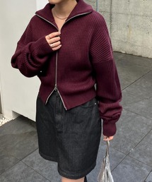 【Snap club】2WAYジップアップショート丈ニット