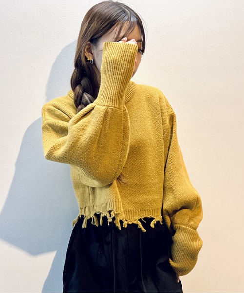 one way（ワンウェイ）の「ブロークンショートニット（ニット/セーター・レディース・ライトグレー/ライトブルー/ベージュ/イエロー・FREE）」の4枚目の写真