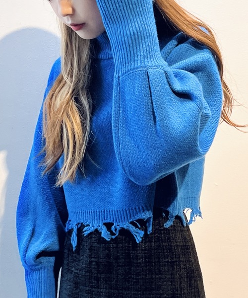 one way（ワンウェイ）の「ブロークンショートニット（ニット/セーター・レディース・ライトグレー/ライトブルー/ベージュ/イエロー・FREE）」の3枚目の写真