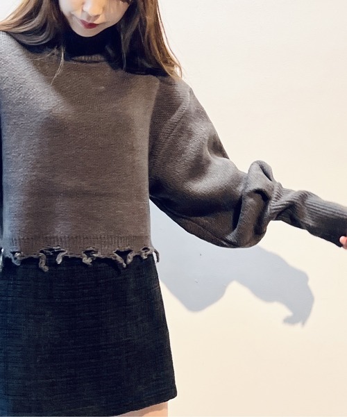 one way（ワンウェイ）の「ブロークンショートニット（ニット/セーター・レディース・ライトグレー/ライトブルー/ベージュ/イエロー・FREE）」の6枚目の写真