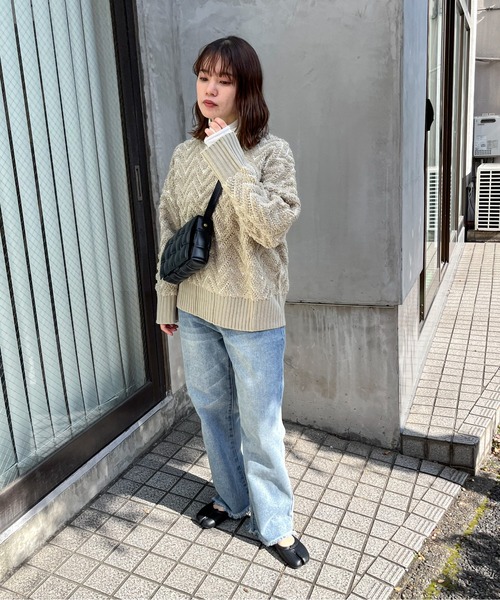 feepur(フェピュール)の「【ハンドウォッシャブル】ヘリンボーンループジャガードニット(ニット/セーター・レディース・オレンジ/ブラック/オフホワイト・MEDIUM)」の8枚目の写真