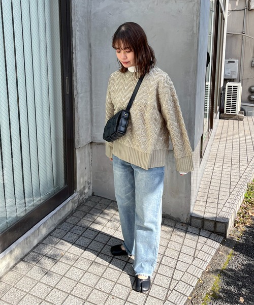 feepur(フェピュール)の「【ハンドウォッシャブル】ヘリンボーンループジャガードニット(ニット/セーター・レディース・オレンジ/ブラック/オフホワイト・MEDIUM)」の9枚目の写真