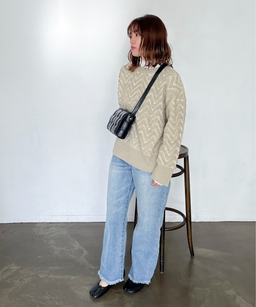 feepur(フェピュール)の「【ハンドウォッシャブル】ヘリンボーンループジャガードニット(ニット/セーター・レディース・オレンジ/ブラック/オフホワイト・MEDIUM)」の11枚目の写真