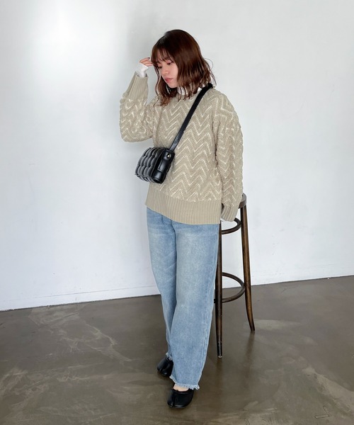 feepur(フェピュール)の「【ハンドウォッシャブル】ヘリンボーンループジャガードニット(ニット/セーター・レディース・オレンジ/ブラック/オフホワイト・MEDIUM)」の12枚目の写真