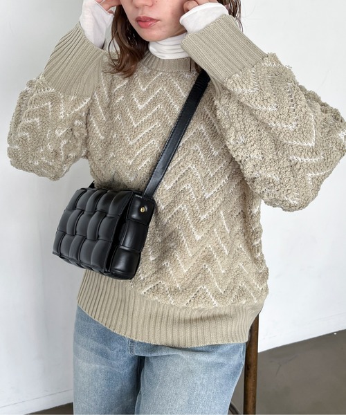 feepur(フェピュール)の「【ハンドウォッシャブル】ヘリンボーンループジャガードニット(ニット/セーター・レディース・オレンジ/ブラック/オフホワイト・MEDIUM)」の14枚目の写真